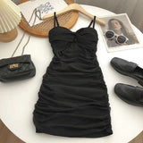 Pure Desire Sexy Pleated A- line Sheath Skirt Women's Summer 2023 Korean Style Slim-Fitting Suspenders Vest Hot Girl Dress