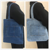 New Denim One-Shoulder Canvas Bag Ins Large Shopping Bag Mother Bag Artistic College Students Schoolbag Tuition Bag