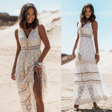 GREATNFB Summer Elegant Bohemian Dress Cross-Border Independent Station Best Selling Women's Clothes Lace Stitching Big Swing Dress