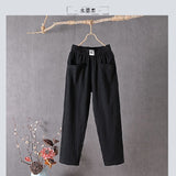 greatnfb Women's Cotton and Linen Casual Pants  New Korean Style Loose Slimming Straight Pants Summer Thin Cropped Harem Pants