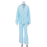GREATNFB 2025 2022  autumn printed pajamas set, loose trousers, fashionable and casual imitation silk women's loungewear outside