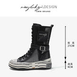 GREATNFB Genuine Leather Mid-Calf Martin Boots Women's  New Summer Thin Sandal Boots Women's Shoes Breathable Boots Thick Bottom Hollow-out Mesh Boots