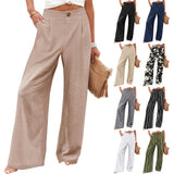 greatnfb Cross-Border  HOTan and NEWn Summer Comfortable High Waist Trousers Button Elastic Waist Wide Leg Pants for Women Casual Straight Pants