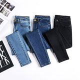 Real Shot New Korean Student High Waist Jeans Women's Trousers plus Size Elastic Skinny Slimming Ankle Tight Pencil Pants