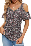 GREATNFB  Cross Border Women's   Summer New off-the-Shoulder Printed V-neck Short Sleeve Loose Top T-shirt