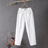 greatnfb Women's Cotton and Linen Casual Pants  New Korean Style Loose Slimming Straight Pants Summer Thin Cropped Harem Pants