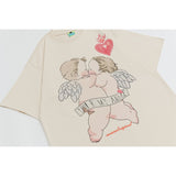 2025 T1070 2025n Street Tide 2025 Summer Retro Trend Cartoon Elements Angel Design Men's Loose Short Sleeve T-Shirt