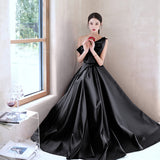 Black Evening Dress  New Summer Satin Dress Women's Strapless Long Type Annual Meeting Graduation Dress