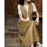 2025 Linen old money style two-piece set, vest/skirt set, vest skirt women's clothing spring high-end sense wasteland style