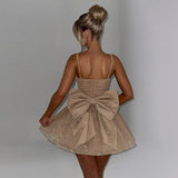 2025 Popular, ,  New new women's slim-fit dress, suspender tube top, bright silk bow slim-fit A-shaped skirt