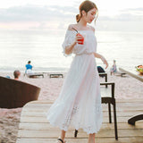 GREATNFB Bohemian Long Dress for Women Summer White Beach Dress Seaside Holiday Beach Dress Tube Top off-Shoulder Dress Women