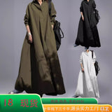 GREATNFB Cross-Border Foreign Trade  Spring and Autumn Cotton and Linen Solid Color Retro Ethnic Style Loose Lapels Long Sleeve Big Hem Dress