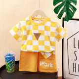 GREATNFB Summer Children's Plaid Suit Summer Short Sleeve Shorts Suit Boys' Thin Plaid Casual Fashion Summer Suit