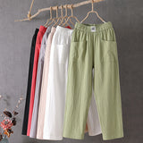 greatnfb Women's Cotton and Linen Casual Pants  New Korean Style Loose Slimming Straight Pants Summer Thin Cropped Harem Pants