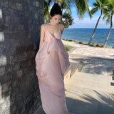 2025 suspender skirt super fairy vacation wear skirt seaside halter dress pink high-end dress dress women