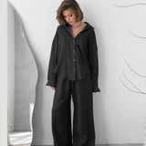 GREATNFB 2025 popular autumn warm black long-sleeved trousers two-piece set  New simple casual outer wear women's loungewear