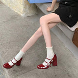 greatnfb Style Temperament Rhinestone Chunky Heel Mary Jane Shoes Silver High Heels Low-Cut Square Toe Buckle with Skirt Pumps Women