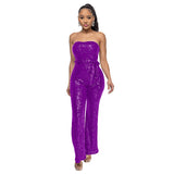 2025 INS style sleeveless sequined belt onesie Popular trade independent station solid color women's tube top backless jumpsuit