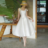 2025 Hepburn Wind Light Wedding Dress High Satin Celebrity Banquet White Dress Light Luxury Suspender Retro Dress Women