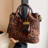 GREATNFB 2025 Frosted retro bag women's large-capacity shoulder bag popular new leopard print messenger bag women's portable child and mother tote bag