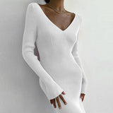 GREATNFB 2025 Knitted hip-wrapped dress front and rear V-neck pit strip sweater dress