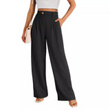 greatnfb Commuter Drooping Slimming Real Pocket High Waist Wide Leg Pants Versatile Belt Wide Leg Leisure Suit Pants for Women