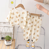 GREATNFB Children's  New Gauze Double-Layer Pajamas Breathable Thin Suit Long-Sleeved Air Conditioning Room Clothing Boys' Baby Homewear