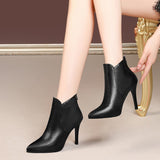 GREATNFB High Heel Fashion Boots Women's  Autumn and Winter New Fashion Korean Style Stiletto Heel Pointed-Toe Side Zip Ankle Boots One Piece Dropshipping