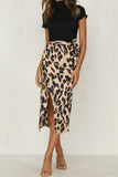 GREATNFB Cross-Border   Leopard Print Women's Clothing European and American Sexy Wild Leopard High Waist Slit Skirt Split Skirt