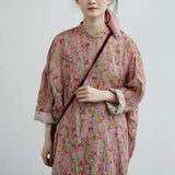 Original Chinese romantic floral cocoon ramie cheongsam, retro loose and clear robe dress L25060