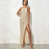 GREATNFB 2025 New side split suspender halter strap knitted dress