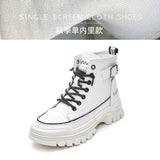 GREATNFB Casual High Top White Shoes Women  New Autumn and Winter Women's Shoes Korean Style Thick Bottom Martin Booties Women Ins Fashion All-Matching