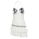 2025 style popular winter new women's clothing sleeveless sequin decorative short skirt slim and thin solid color dress