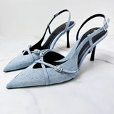 Za Spring/Summer New Denim Low-Cut Lace-up Hollow Closed Toe Sexy Stiletto Heel Fashion Sandals Muller Shoes