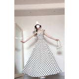 2025 summer new  small flying sleeve polka dot dress femininity thin long dress niche design