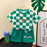 GREATNFB Summer Children's Plaid Suit Summer Short Sleeve Shorts Suit Boys' Thin Plaid Casual Fashion Summer Suit