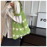 GREATNFB ins Knitted Love Tote Bag Cross-Border Fresh Simple Fashion Woven Bag Personality Trendy Shoulder Bag