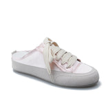 Satin Texture Pumps Women's  Spring and Summer New Flat Bottom Comfort Women's White Shoes Casual All-Match Lace-up Sneakers