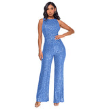 popular fashion New women's sleeveless round neck slim onesie ebay temperament high waist sequined jumpsuit wholesale