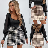 GREATNFB 2022 European and American  Wish Autumn and Winter New Houndstooth Pattern Casual Slim Skirt A- Line Skirt Women's Clothing