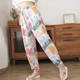 greatnfb Summer Women's Cotton Silk Thin Bloomers Adult Anti Mosquito Pants Beach Pants Artificial Cotton Casual Loose Tappered Pajama Pants