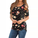 GREATNFB  Summer New Top Women's  Hot Sale plus Size Women's T-shirt Slim Slimming Flower Print off-Shoulder Short T-shirt