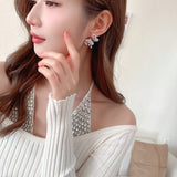 2025 New fashion light luxury design fairy temperament earrings zircon niche high-end women's s925 silver needle butterfly earrings