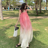 2025 Yunnan Lijiang travel photo beach skirt Sanya vacation suspender dress pink gradual change chiffon dress super fairy
