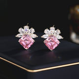 2025 S925 silver needle earrings, simple and versatile temperament earrings, self-sold by the manufacturer, super flash square zircon stud earrings.