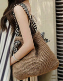 GREATBFB Korean Style Ins Navy Style Straw Bag  New Handmade One-Shoulder Knitted Women's Bag All-Matching Minority Fashion