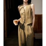 2025 Linen old money style two-piece set, vest/skirt set, vest skirt women's clothing spring high-end sense wasteland style