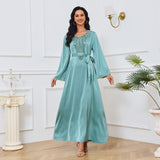 MT027  Popular trade New Dubai Muslim clothing robe, bead new pattern high-end long dress