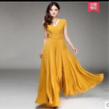 GREATNFB  EBay    Cross Border V-neck Short Sleeve Bohemian Chiffon Waist Dress Evening Dress