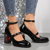 Cross-Border plus Size Rose Chunky Heel High Heels  Mary Jane Shoes Retro Shoes Women  New Spring and Autumn Shoes